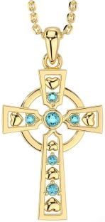 Aquamarine Gold Silver Celtic Cross Necklace