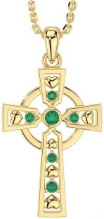 Emerald Gold Silver Celtic Cross Necklace