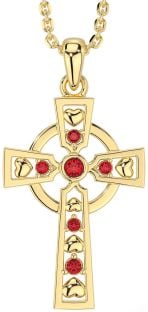 Ruby Gold Silver Celtic Cross Necklace