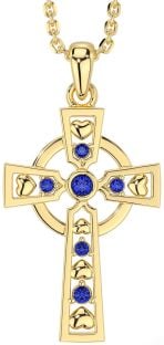 Sapphire Gold Silver Celtic Cross Necklace