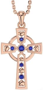 Sapphire Rose Gold Celtic Cross Necklace