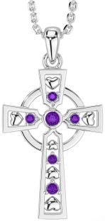 Amethyst Silver Celtic Cross Necklace