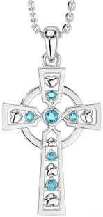 Aquamarine Silver Celtic Cross Necklace