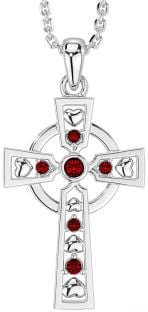 Garnet Silver Celtic Cross Necklace