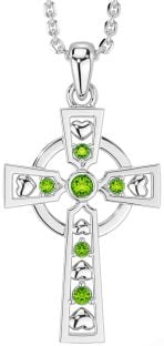 Peridot Silver Celtic Cross Necklace