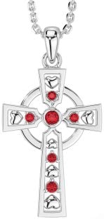 Ruby Silver Celtic Cross Necklace