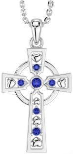 Sapphire Silver Celtic Cross Necklace