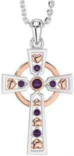 Alexandrite White Rose Gold Celtic Cross Necklace