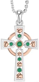 Emerald White Rose Gold Celtic Cross Necklace