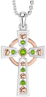 Peridot White Rose Gold Celtic Cross Necklace