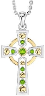 Peridot White Yellow Gold Celtic Cross Necklace