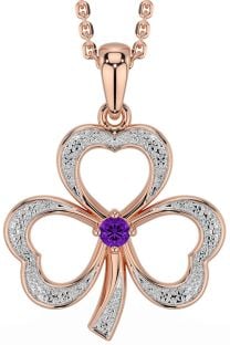 Amethyst Rose Gold Silver Shamrock Necklace