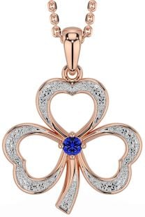 Sapphire Rose Gold Silver Shamrock Necklace