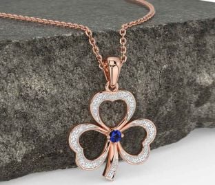 Sapphire Rose Gold Silver Shamrock Necklace