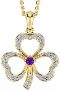 Amethyst Gold Silver Shamrock Necklace