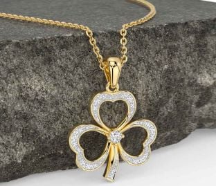 Diamond Gold Silver Shamrock Necklace