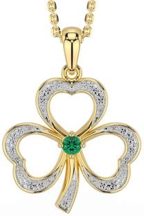 Emerald Gold Silver Shamrock Necklace