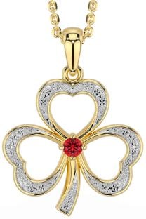 Ruby Gold Silver Shamrock Necklace