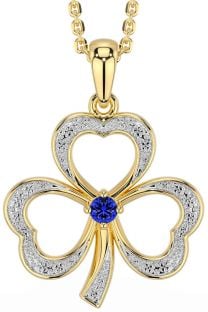 Sapphire Gold Silver Shamrock Necklace