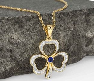 Sapphire Gold Silver Shamrock Necklace
