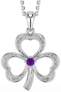 Amethyst Silver Shamrock Necklace