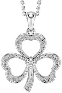 Diamond Silver Shamrock Necklace