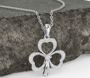 Diamond Silver Shamrock Necklace