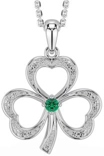 Emerald Silver Shamrock Necklace