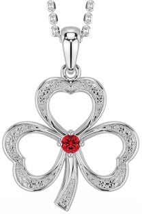 Ruby Silver Shamrock Necklace