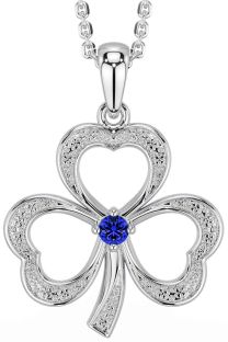 Sapphire Silver Shamrock Necklace