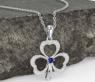 Sapphire Silver Shamrock Necklace