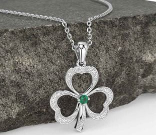 Emerald White Gold Shamrock Necklace