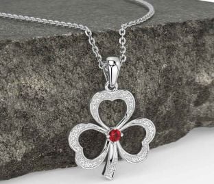 Ruby White Gold Shamrock Necklace