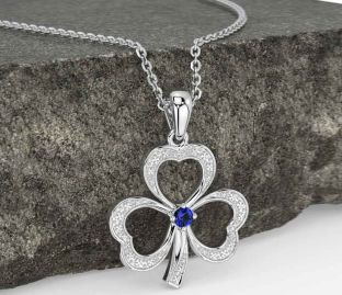 Sapphire White Gold Shamrock Necklace