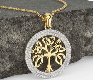 Diamond Gold Silver Celtic Tree of Life Trinity Knot Necklace