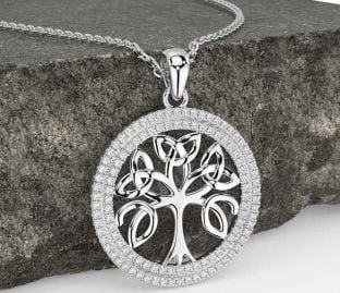 Diamond White Gold Celtic Tree of Life Trinity Knot Necklace