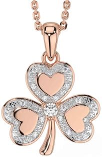 Diamond Rose Gold Silver Shamrock Necklace