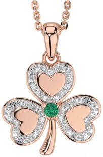 Diamond Emerald Rose Gold Silver Shamrock Necklace