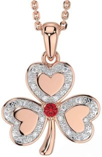 Diamond Ruby Rose Gold Silver Shamrock Necklace