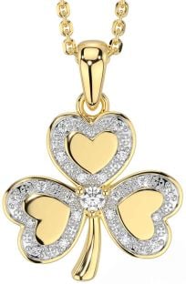 Diamond Gold Silver Shamrock Necklace