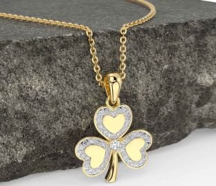 Diamond Gold Silver Shamrock Necklace