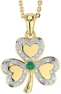 Diamond Emerald Gold Silver Shamrock Necklace