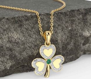 Diamond Emerald Gold Silver Shamrock Necklace