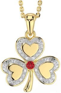 Diamond Ruby Gold Silver Shamrock Necklace