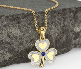 Diamond Sapphire Gold Silver Shamrock Necklace