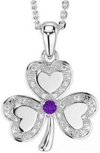 Diamond Amethyst Silver Shamrock Necklace