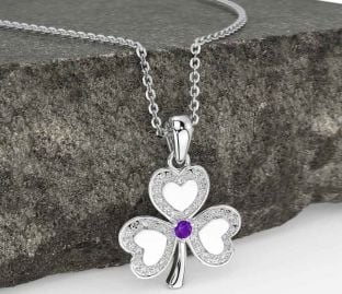 Diamond Amethyst Silver Shamrock Necklace