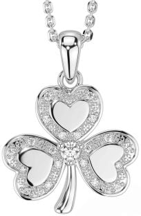 Diamond Silver Shamrock Necklace