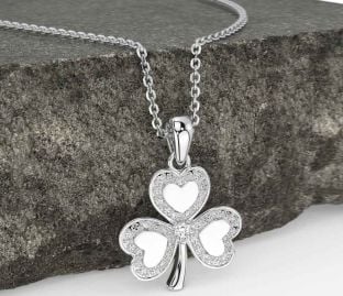 Diamond Silver Shamrock Necklace