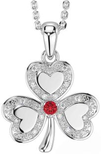 Diamond Ruby Silver Shamrock Necklace